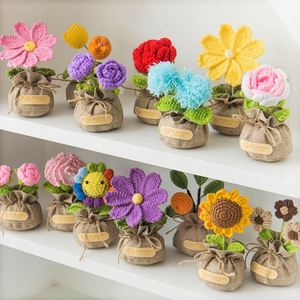 Wholesale Custom Handmade Crochet Flower Pot Mini Knitted Potted Plant with Burlap <b>Bag</b> for Home Decor - Product Image 6