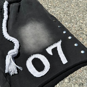 Oem Custom French Terry 100% Cotton Mid Waist Loose Streetwear Vintage Sun Faded Sweat <b>Shorts</b> Embroidery <b>Patch</b> Acid Wash - Product Image 2