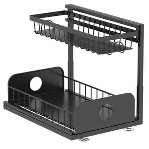 Étagère de rangement multifonctionnelle ajustable pour évier de cuisine, à deux niveaux, étanche, pour épices sous l'évier - Product Image 6