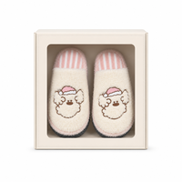 Pantoufles en peluche brodées avec un chien mignon de dessin animé, pantoufles d'hiver pour femmes, chaudes et moelleuses, à bout ouvert, pour la maison
