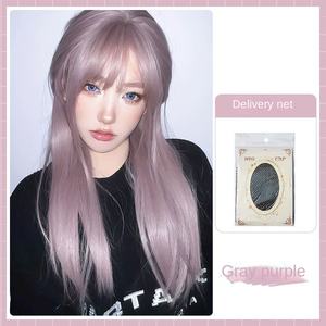 Perruque complète sans lacet pour femme, style groupe, cheveux longs et lisses, gris-violet, mode, poids unitaire 175g - Product Image 6