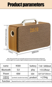 Loa không dây di động bằng gỗ, âm trầm lớn, chất lượng cao, loa siêu trầm Hifi cho điện thoại, TV, hệ thống âm thanh rạp hát gia đình, sử dụng trong nhà/ngoài trời - Product Image 3