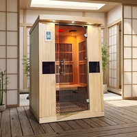 Cabina de Sauna de Infrarrojos Lejanos de Cedro Rojo Sólido para 2 Personas, Modelo Vail, Bajo EMF, con Panel de Control Computarizado, Enchufe Estándar de EE. UU., 240V