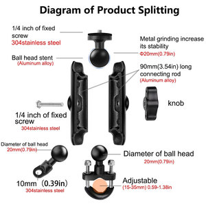 Pour Gopro appui-tête montage voiture 1/4 "Mini <span class=keywords><strong>rotule</strong></span> support support 360 degrés <span class=keywords><strong>chasse</strong></span> piste caméra support Mobile caméra support - Product Image 2