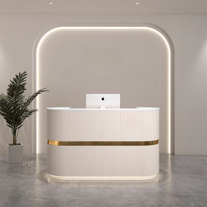 Luxury White Gold Salon Reception <b>Desk</b> Modern Cashier Counter for Nail Salon Beauty Salon Furniture - Product Image 3
