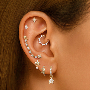 Bijou non-percé en argent sterling S925 plaqué or 18 carats, manchette d'oreille ou de nez classique en zircone pour cartilage et daith - Product Image 1
