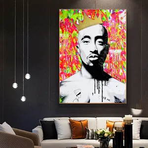 Graffiti Portrait de Grand et Tupac Toile Peintures Affiches et Estampes 2Pac Hip Hop Rappeur Mur Art Toile Photos pour La Maison