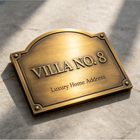 Plaque de numéro de maison en métal gravé, néon en laiton massif, panneau nominatif personnalisé, plaque d'adresse extérieure étanche, taille personnalisable