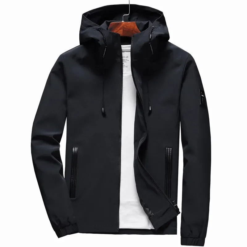 Fermuarlı ceket 2021 yeni rahat düz renk kapşonlu ceket ceket Fit bahar ve sonbahar giyim moda erkek Slim erkek erkek bombacı