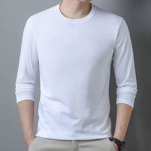 T-shirt décontracté pour homme d'été, col rond, haut à manches longues uni simple - Product Image 1