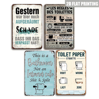 Panneau mural métallique long multilingue amusant pour salle de bain, décoration murale sur le thème de l'étiquette du papier toilette pour toilettes
