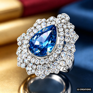 Women's 925 Silver Cocktail <b>Ring</b> Pear Cut Blue <b>Crystal</b> Pave Setting Luxury Statement Jewelry - Product Image 5