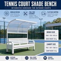 Banc de parc en aluminium 2040 mm avec auvent blanc incurvé inclus, sièges extérieurs Courtside, résistant aux intempéries, recyclable, léger, facile à assembler