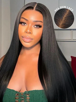 Perruque sans colle 9x6 en dentelle HD, cheveux raides, pré-coupée, pré-décolorée, pré-épilée, double densité, fournitures de beauté
