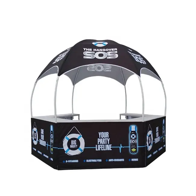 Beste Qualität Kommerzielle Werbung Display Kiosk Kuppel Zelt Outdoor Folding Sechseckige Kuppel Pavillon Mit Tischen