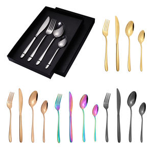 Cubiertos Dorados Acero Silverware Inoxidable 4 ملعقة شوكة طقم أواني مسطحة من الفولاذ المقاوم للصدأ - Product Image 6