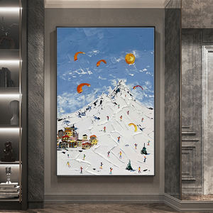 En gros Personnalisé À La Main Grande Toile Décoration Murale Paysage Affiche Décoratif À La Maison Peintures À L'huile Couteau De <span class=keywords><strong>Ski</strong></span> Alpin - Product Image 3