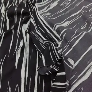 Fabbrica personalizzabile liscio albero morbido anelli modello stampa in bianco e nero tessuto in poliestere stampato per abaya