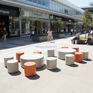 Conjunto de Mesa y Banco Redondos de GRC Ecológicos y Modernos para Exteriores, para Parques y Centros Comerciales, 1 Plaza - Product Image 4