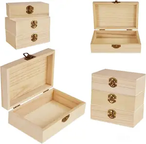 Caixa de madeira pequena retangular luxuosa, caixa em branco com tampa deslizante, caixa de tesouros, inacabado, paintável, caixa de ferramentas de madeira, brinquedo 6x3.8x2 in