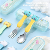 Ensemble de couverts portables en acier inoxydable pour enfants, sans BPA, lavable au lave-vaisselle, cuillère et fourchette pour bébé, boîte de rangement en plastique pour pique-nique