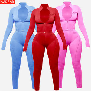 Set da <span class=keywords><strong>donna</strong></span> aderenti taglie forti personalizzate <span class=keywords><strong>in</strong></span> <span class=keywords><strong>Jersey</strong></span> di cotone con Zip Line Design Slim Fitness con colletto bianco per <span class=keywords><strong>donna</strong></span> - Product Image 2