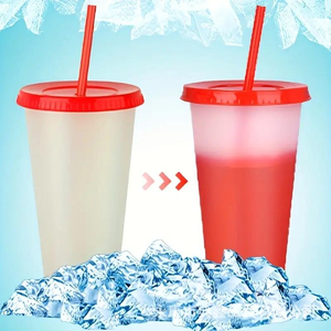 Gobelet magique écologique réutilisable en plastique de 16 oz, changeant de couleur selon <span class=keywords><strong>la</strong></span> température, avec <span class=keywords><strong>paille</strong></span> et couvercle - Product Image 4