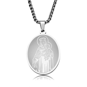 AWSP15100227 Collar Ovalado de Acero Inoxidable con Colgante de Ángel Guardián María, Estilo Europeo Americano, Pulido de Alta Gama, Estilo Ins - Product Image 6