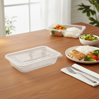 Boîte à lunch jetable en plastique transparent en gros, 500 ml, boîte bento rectangulaire en PP avec couvercles, logo personnalisé pour les restaurants à emporter