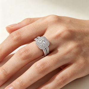 Prix de gros – Ensemble de mariage et de fiançailles tendance pour femme en argent sterling 925 plaqué rhodium avec zircon taille coussin – Anniversaire - Product Image 4