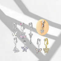 Clip sur papillon nombril anneau faux ventre Piercing bijoux de corps en acier inoxydable avec Zircon faux nombril Piercing bijoux