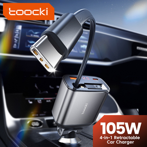 Toocki 105w chargeur de voiture rétractable 4 en 1 chargeur de voiture charge rapide type c usb a chargeur pour iphone téléphones ordinateur portable - Product Image 6