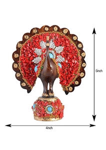 Handcrafted Wooden Peacock Decor Traditional Tabletop <b>Ornament</b> <b>Red</b> Beaded Design Indoor Living Room Art Piece - Product Image 5