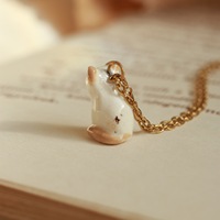 Vente flash : Charme pendentif en céramique simple et mignon, série d'animaux, renard, chaîne en acier inoxydable, boîte à bijoux en noyer, accessoires de collier
