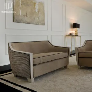 Sofa Kain Krim Modern Ruang Tamu Furnitur, Dua Tempat Duduk dengan Struktur Kayu