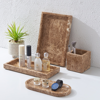 Plateau de vanité ovale moderne en marbre naturel, organisateur de bijoux en pierre intégré, multifonctionnel pour salle de bain, parfums/cosmétiques