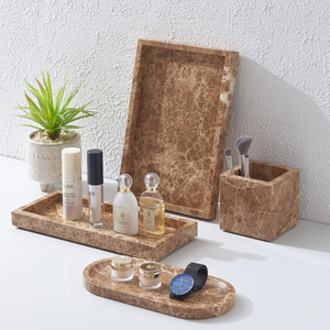 Bandeja Ovalada Moderna de Mármol Natural para Tocador, Organizador de Joyas de Piedra Integrado, Multifuncional para Baño, Perfumes/Cosméticos - Product Image 3