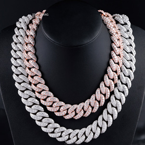 שרשרת קובנית מצופה יהלומים מלאכותיים, כסף 925, 20 מ\\\"מ 22 מ\\\"מ, שרשרת היפ הופ ראפר, שרשרת קובנית עם מוסאנייט VVS - Product Image 4