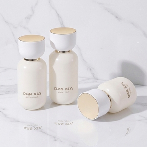 Flacons cylindriques en verre pour cosmétiques, en stock, type pression, vides, pour lotion et sérum, blancs, avec distributeur - Product Image 2