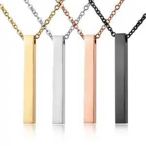 SISSLIA kalung liontin Bar 3D persegi panjang Logo kustom perhiasan kalung emas 18k baja tahan karat pria