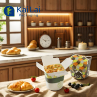Boîte d'emballage à emporter pour pâtes de riz biodégradable jetable recyclé personnalisé pour nouilles Boîte de papier kraft 16oz pour nouilles