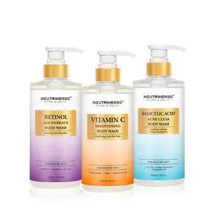 Private label herbal natural skin whitening lightening liquid vitamin c body wash shower gel for men women