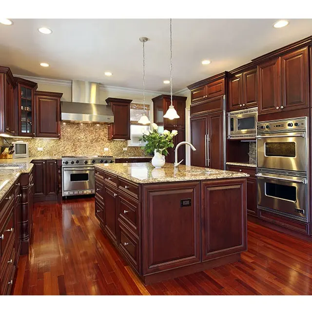 China factory customer made Classic Cherry Solid Wood Kitchen cabinets