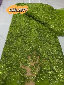 Кружевная ткань французское кружево со стразами и бусинами Тяжелая вышивка 100% полиэстер роскошное 3d корейское свадебное кружевное платье - Product Image 2