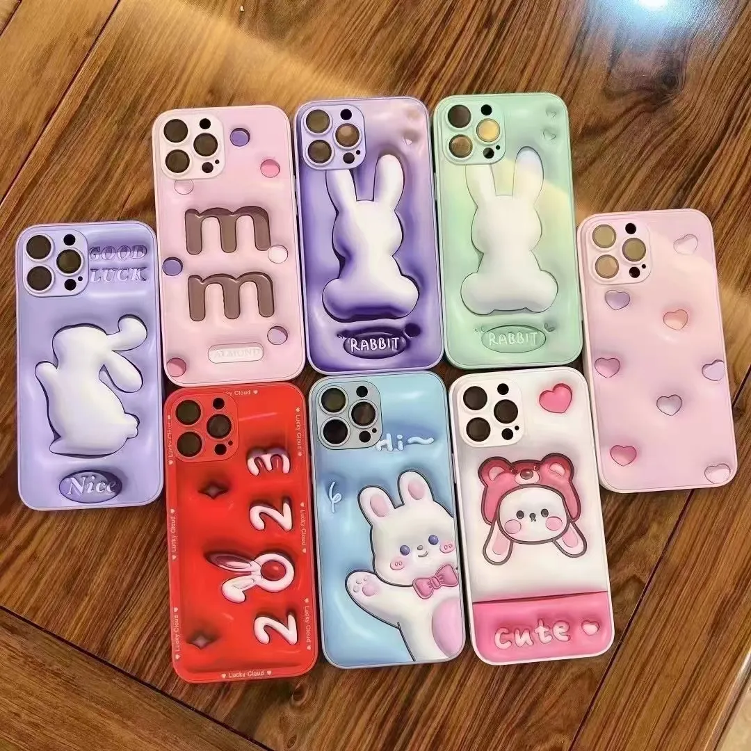 3D Cute Cartoon Animal Designs Flowers Pattern Mobile Phone TPU PC Glass Phone Case for iPhone 14 Pro Max