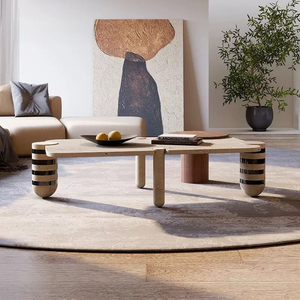 Đá Cẩm Thạch hiện đại Bàn Ăn Phòng khách đồ nội thất bằng đá màu be travertine Cave đá óc chó khảm Bàn cà phê - Product Image 5