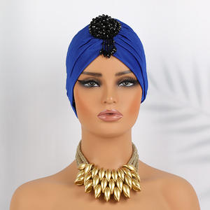 HZM-24182 femmes à volants Turban chapeau paillettes plissé Stretch tête enveloppe <span class=keywords><strong>chimio</strong></span> casquette <span class=keywords><strong>Bonnet</strong></span> avec broche pendentif - Product Image 2