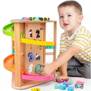 Baby Puzzle Track Sliding Holz Frühe Bildung Klopfen Ball Matching Game Spielzeug Geschenk Multifunktion ale rotierende Rutsche Car Track