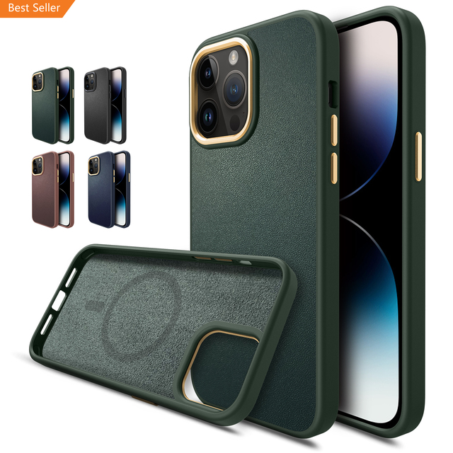 Phone Cases With Metal Ring Button Luxury Fashion Brand Cell Phone Genuine Leather Case for Apple iPhone 12 13 14 Pro Max Mini