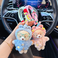 Porte-clés en peluche ours mignon en tricot Kawaii avec lunettes, corde tressée, breloque créative pour sac en forme de fleur, pendentif de sac en forme de pull